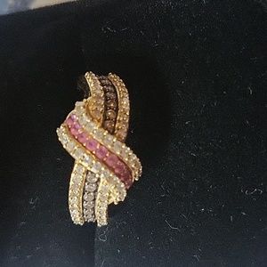 14k pink sapphire, chocolate and white diamond ring